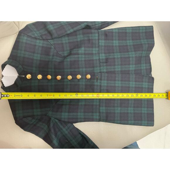 Vtg Talbots Women’s Wool Navy Green Tartan gold buttons military-style blazer 6 - Picture 13 of 16